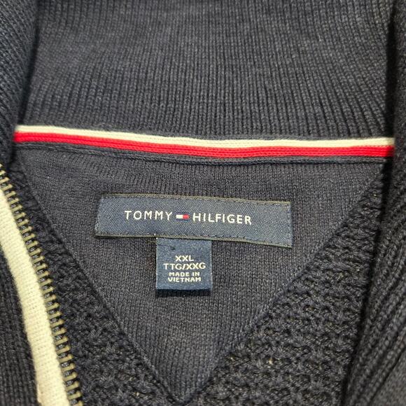 Tommy Hilfiger Men's Classic 1/4 Zip Sweater Flag Logo Navy Blue Size XXL - Picture 9 of 12